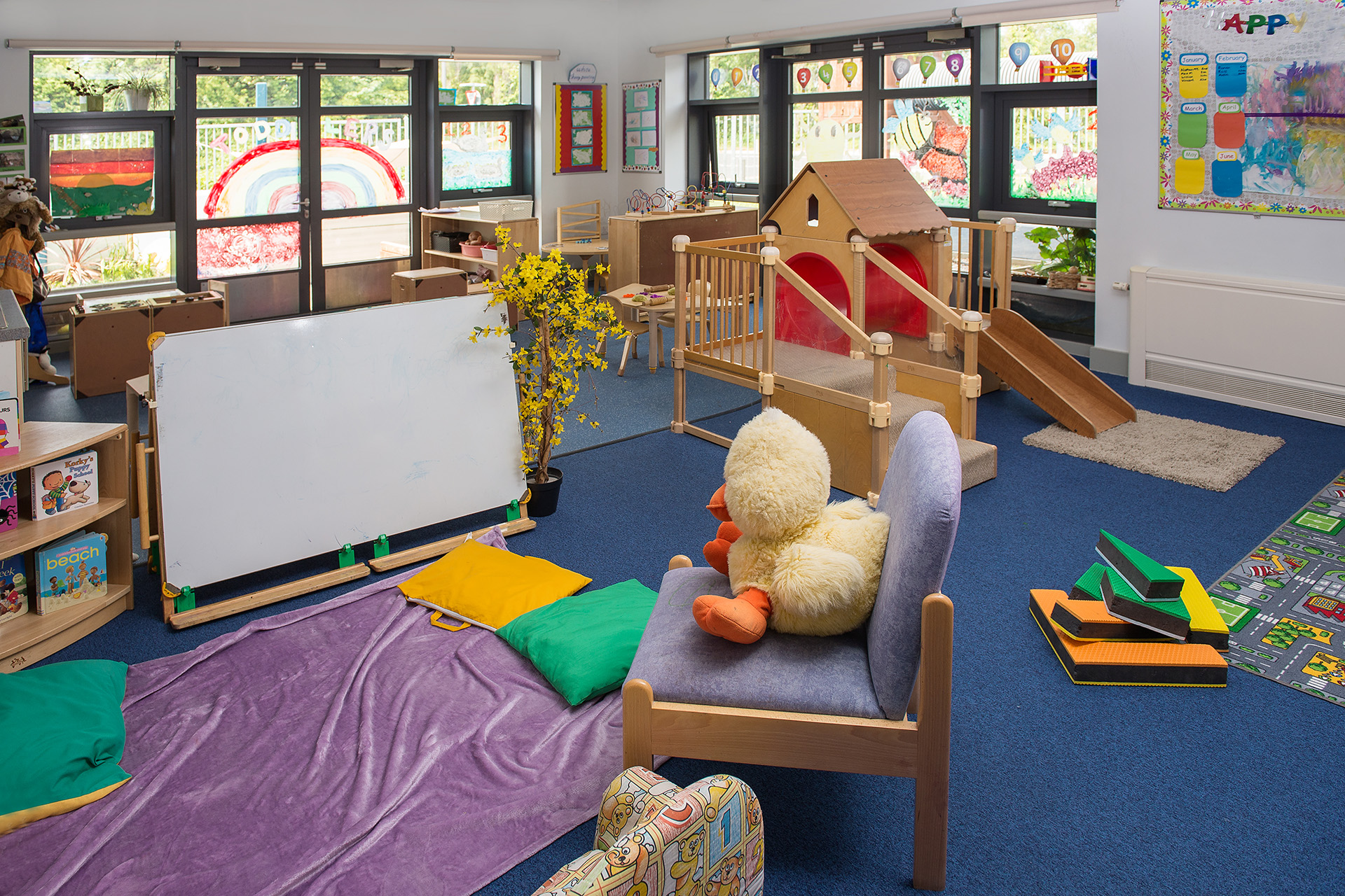 Toys, books and play equipment inside at the Waterfront Nursery.